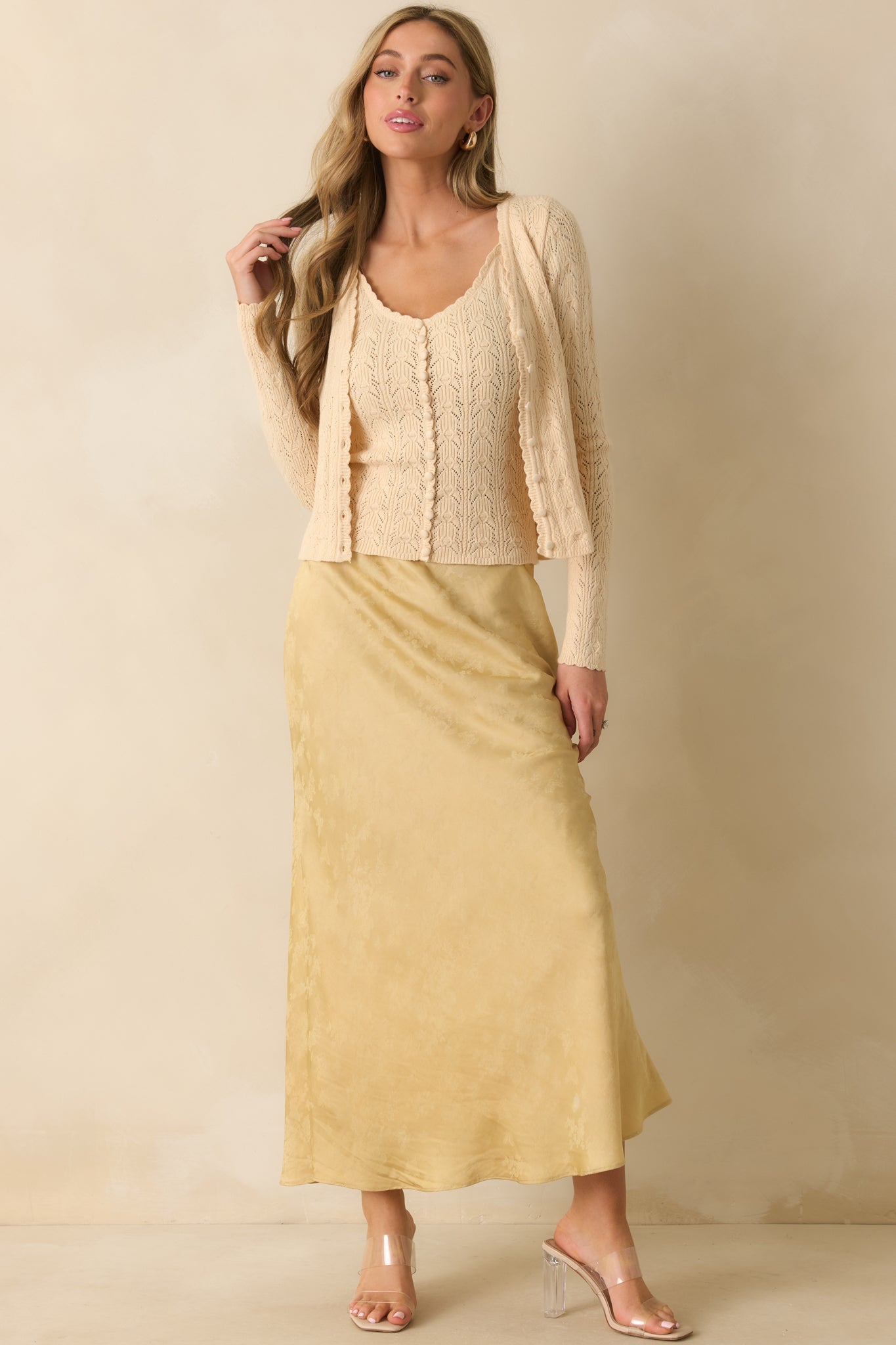 Don't Overthink It Yellow Gold Floral Jacquard Maxi Skirt