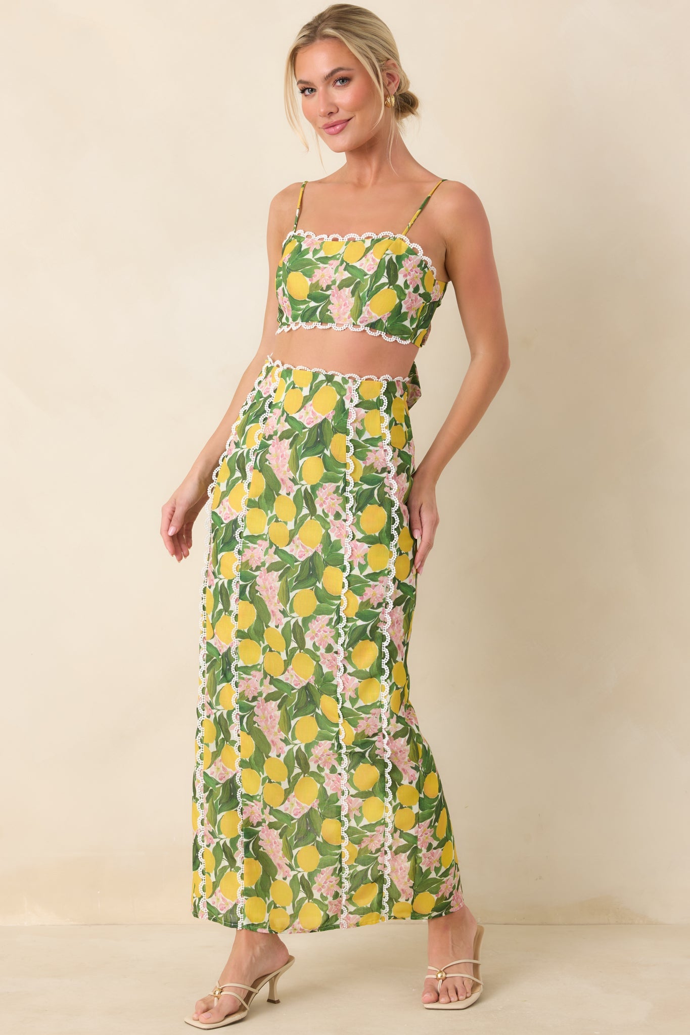 Sweetest in the Grove Yellow Multi Lemon Blossom Maxi Skirt