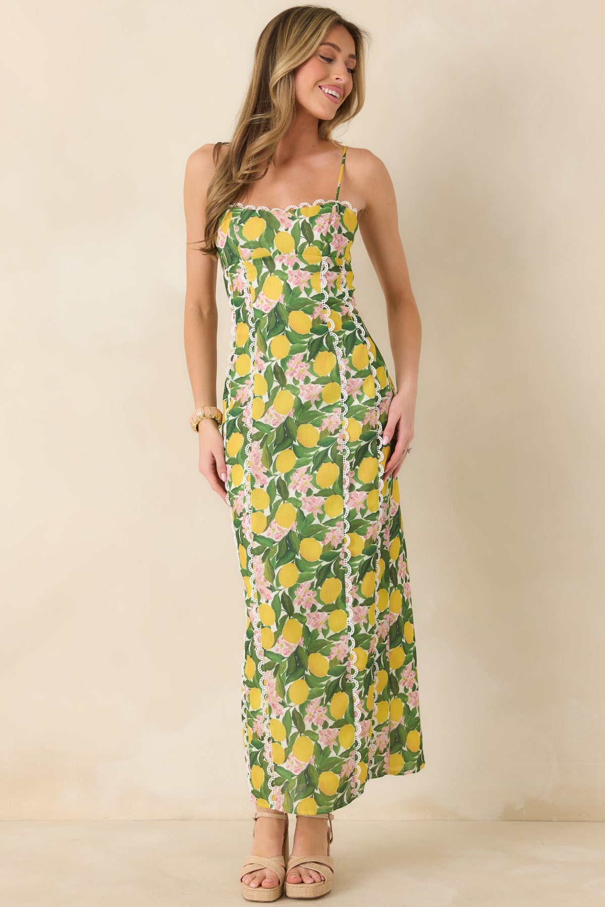 Squeeze the Day Yellow Multi Lemon Blossom Maxi Dress