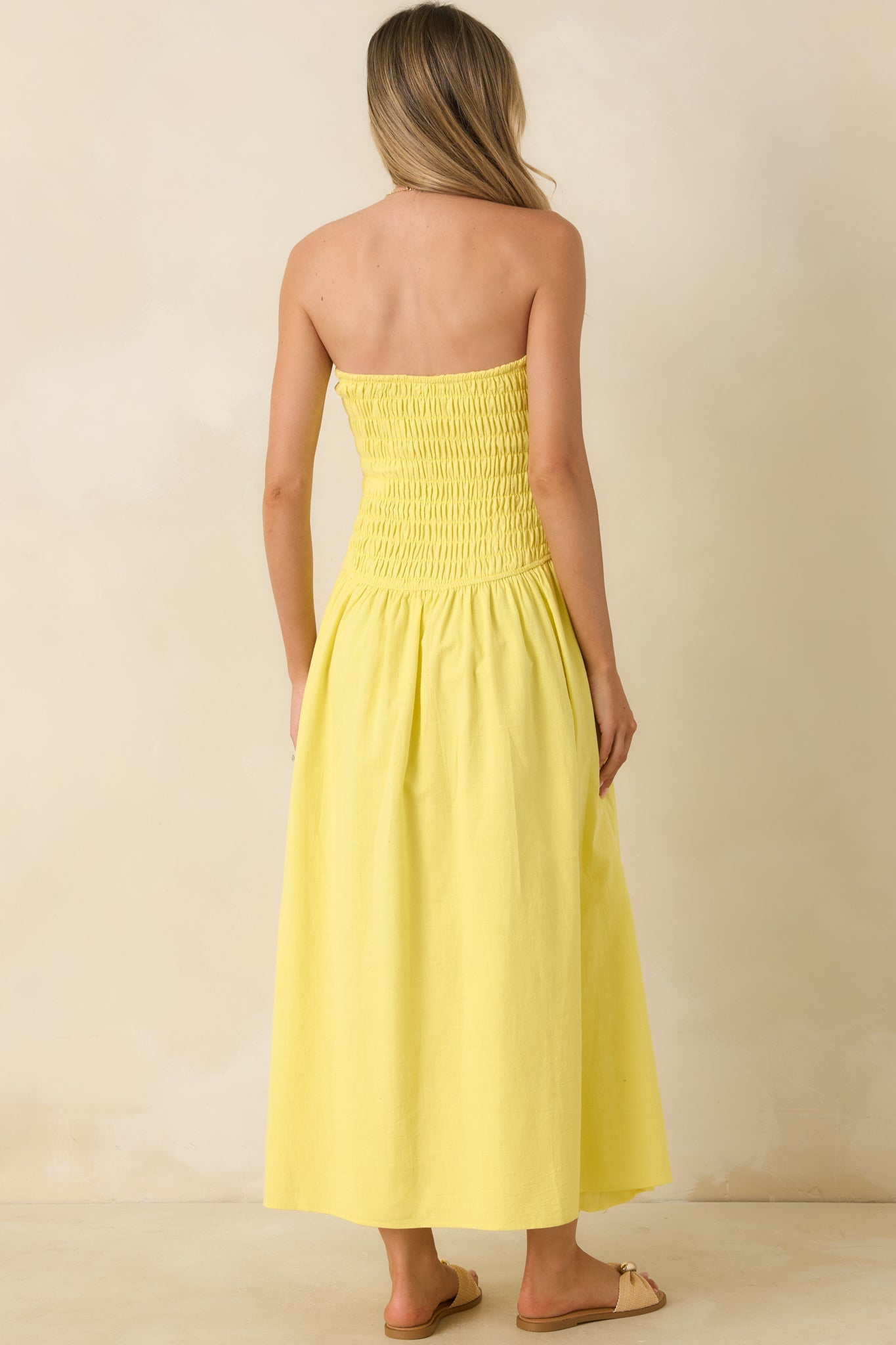 Stay Awhile Yellow Smocked Cotton Maxi Dress