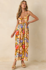 MINKPINK Rosin Yellow Multi Bold Scarf Print Cut Out Midi Dress