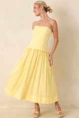 You Already Know Yellow Cotton Bustier Bodice Strapless Midi Dress