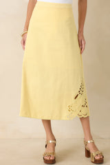Just Imagine Yellow Cotton Cutwork Embroidery Midi Skirt