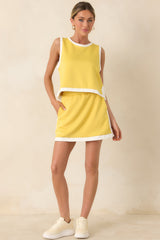 In Good Form Yellow Stretch Knit Contrast Trim Mini Skort