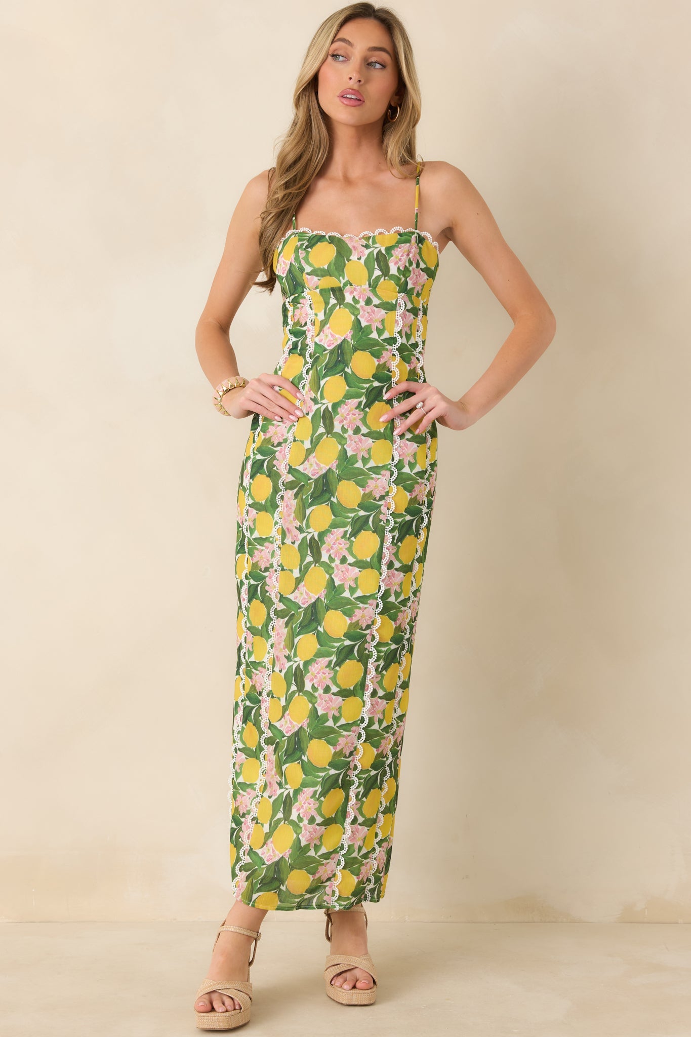 Squeeze the Day Yellow Multi Lemon Blossom Maxi Dress