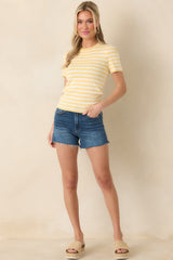 Let's Catch Up Yellow Stripe Short Sleeve Top
