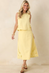 Just Imagine Yellow Cotton Cutwork Embroidery Top