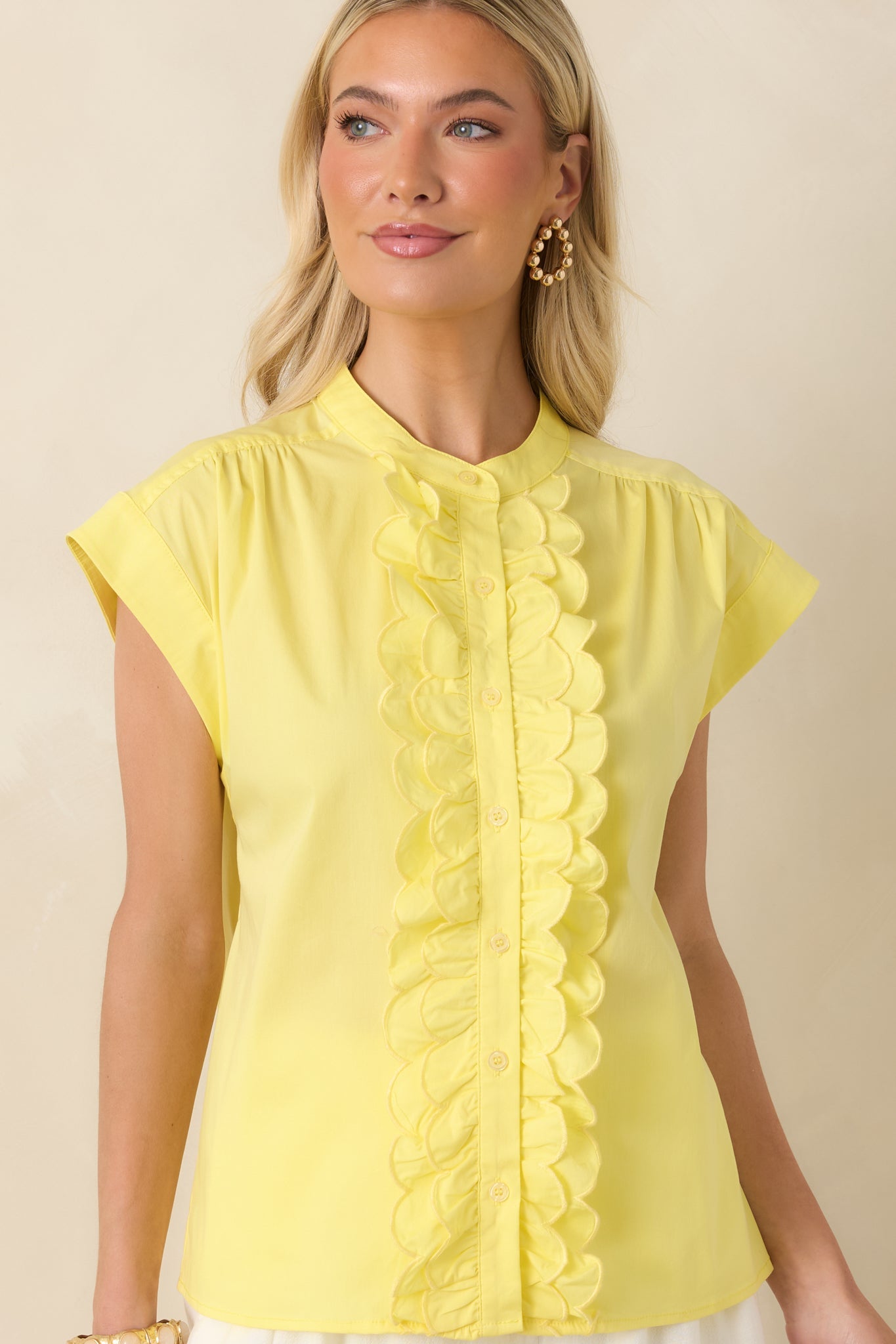 You Brighten My Day Yellow Scalloped Ruffle Top