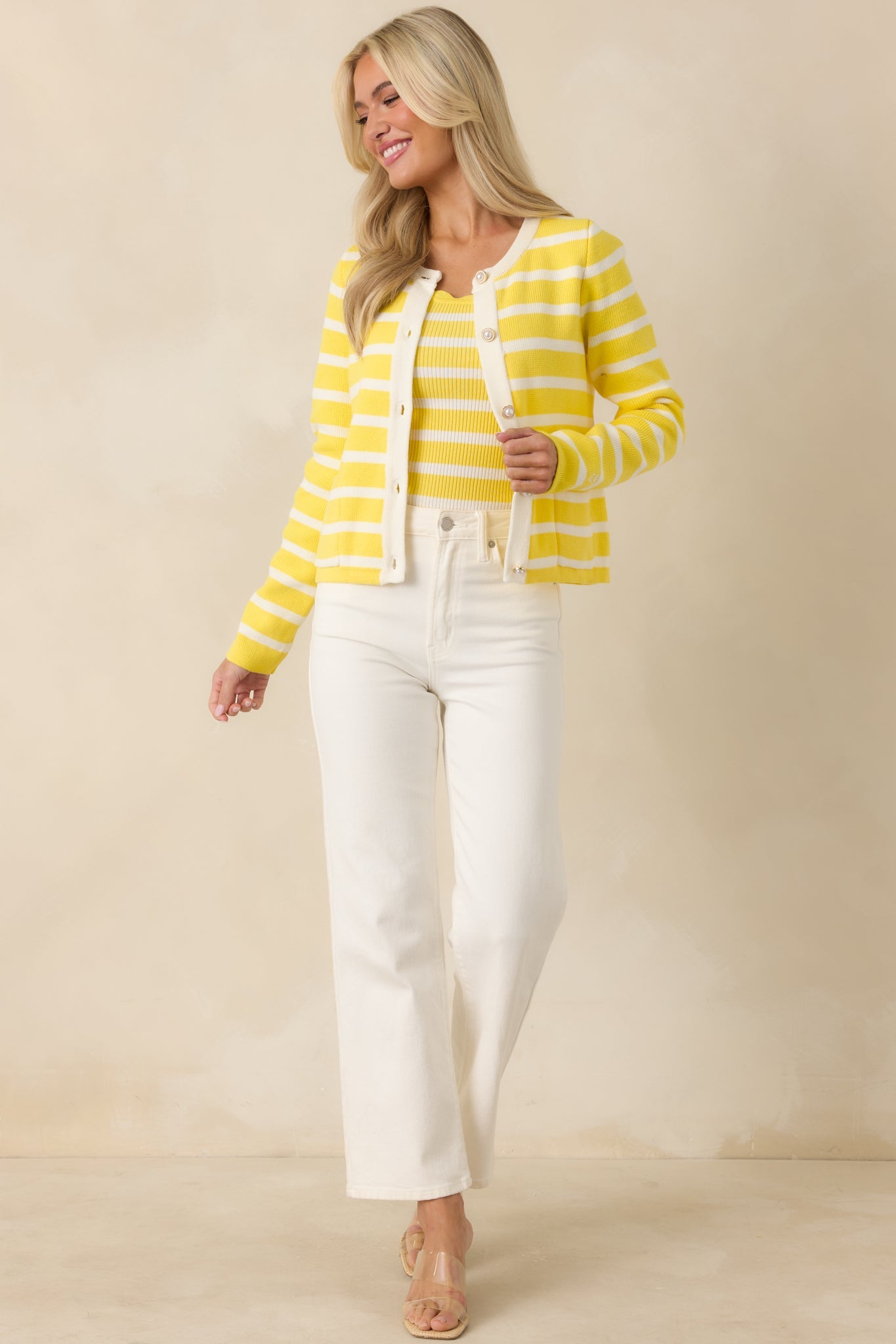 Prosperina Kennedy Sunshine Yellow Stripe Cotton Cardigan