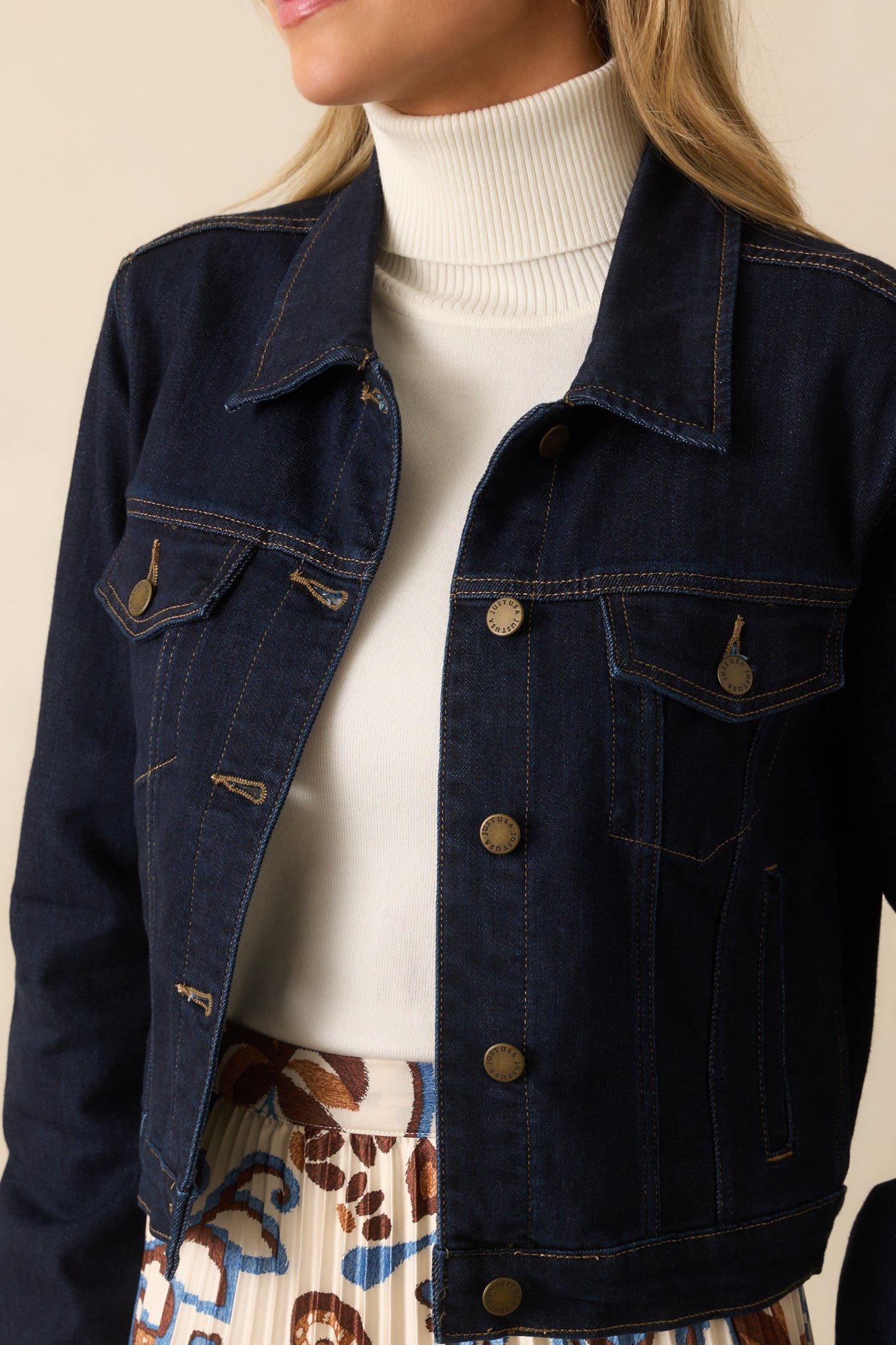 Let's Get This Straight Dark Wash Denim Cropped Jacket