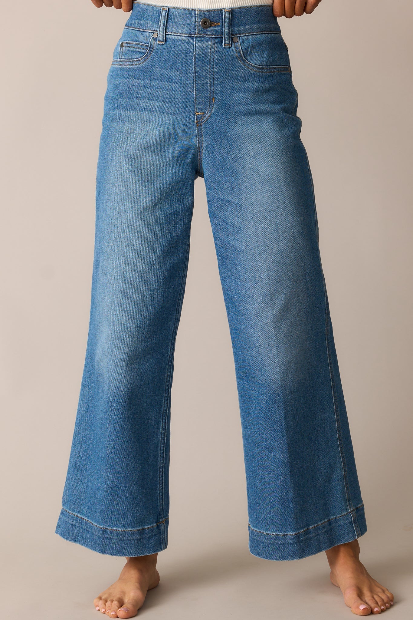 SPANX® Medium Wash Pull-On Cropped Wide Leg Jeans