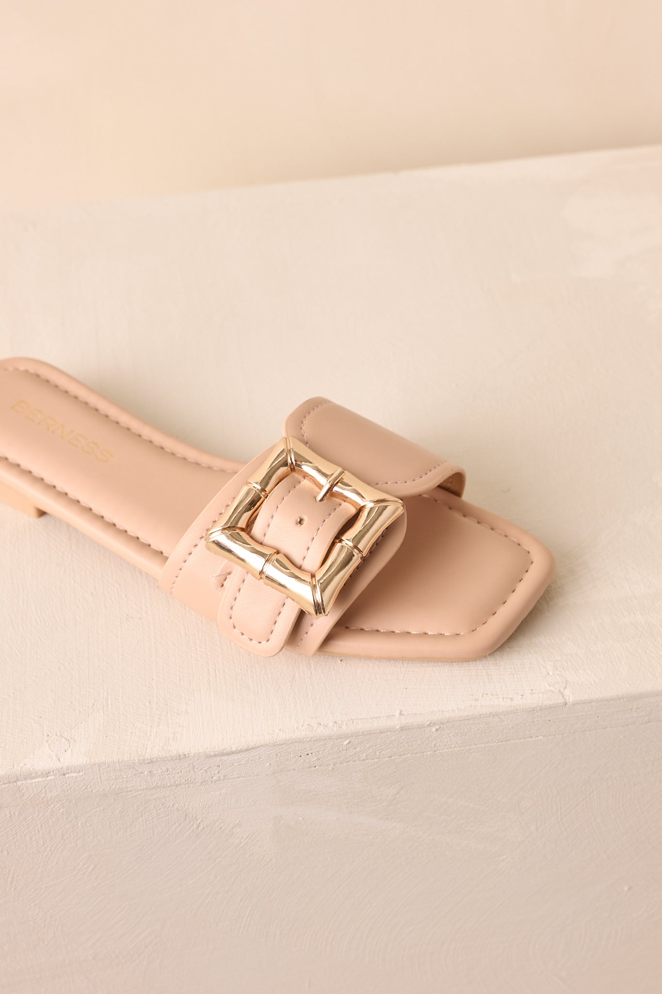 Hidden Treasure Beige Buckle Flat Sandals