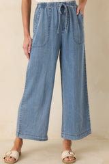 Wherever You're Going Medium Wash Denim Wide Leg Drawstring Pants