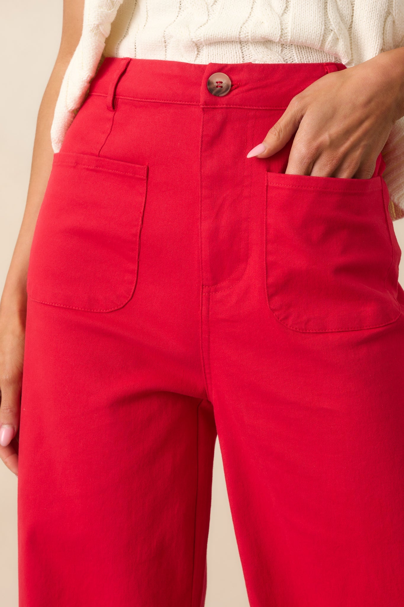 Quiet Confidence Red Cotton Patch Pocket Wide Leg Pants