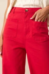 Quiet Confidence Red Cotton Patch Pocket Wide Leg Pants