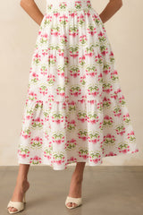 Smiles Are Contagious Pink Floral Cotton Tiered Maxi Skirt