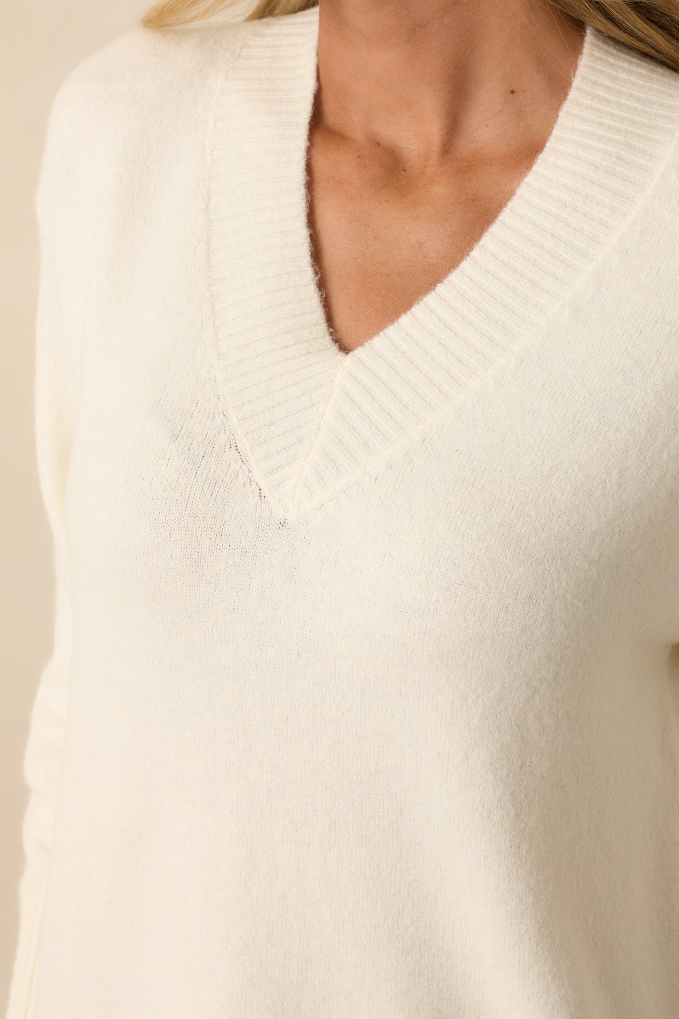 What's Your Story Ivory Knit Long Sleeve V-Neck Sweater