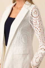 In Your Element White Cotton Embroidered Eyelet Blazer