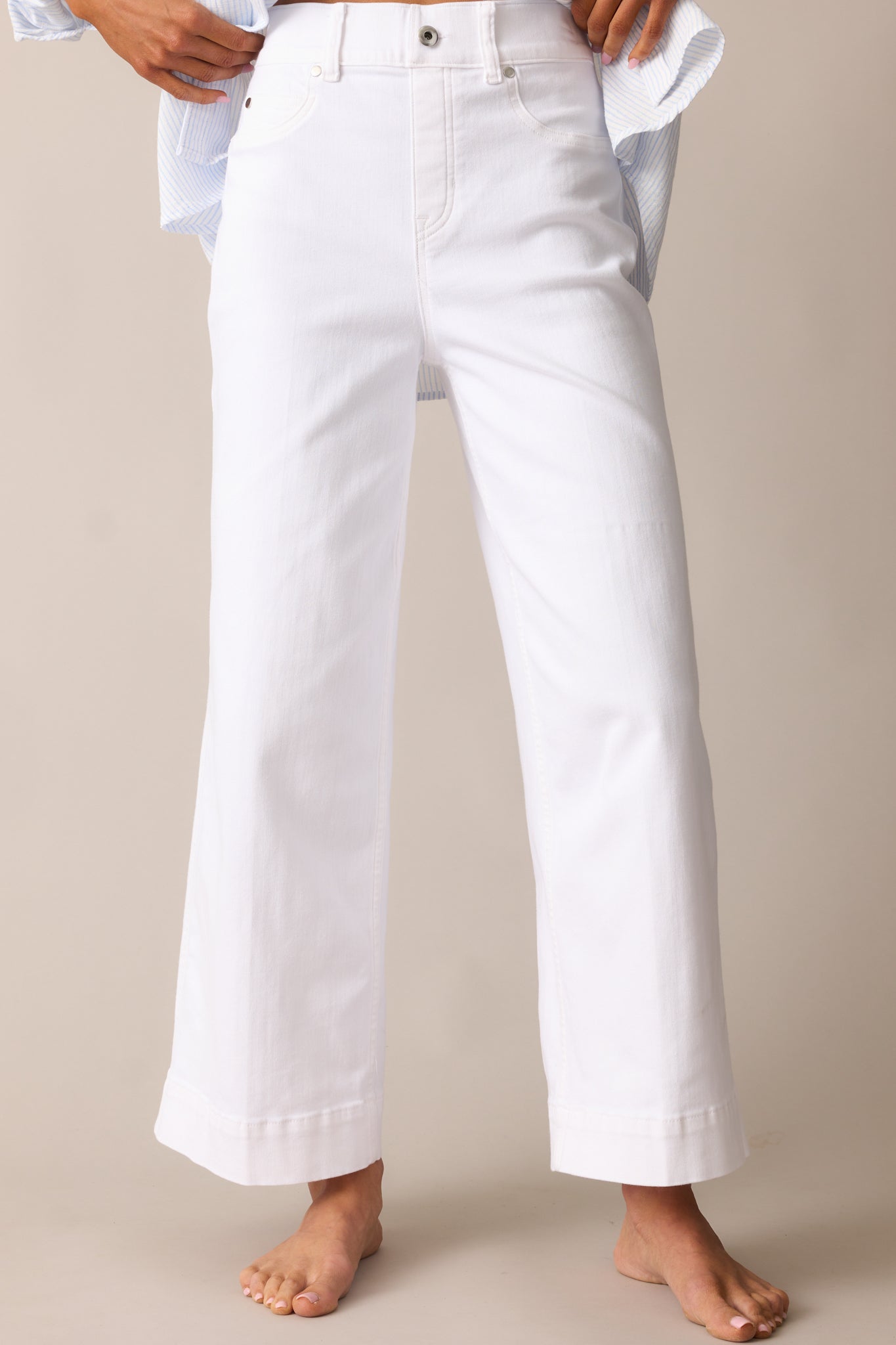 SPANX® White Pull-On Cropped Wide Leg Jeans