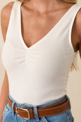 Let It Be Simple White Cinched V-Neck Bodysuit