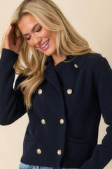 Well Kept Secrets Navy Knit Cotton Double Breasted Cardigan