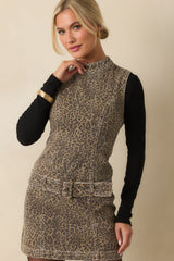 MINKPINK Brown Cotton Anouk Animal Print Mini Dress