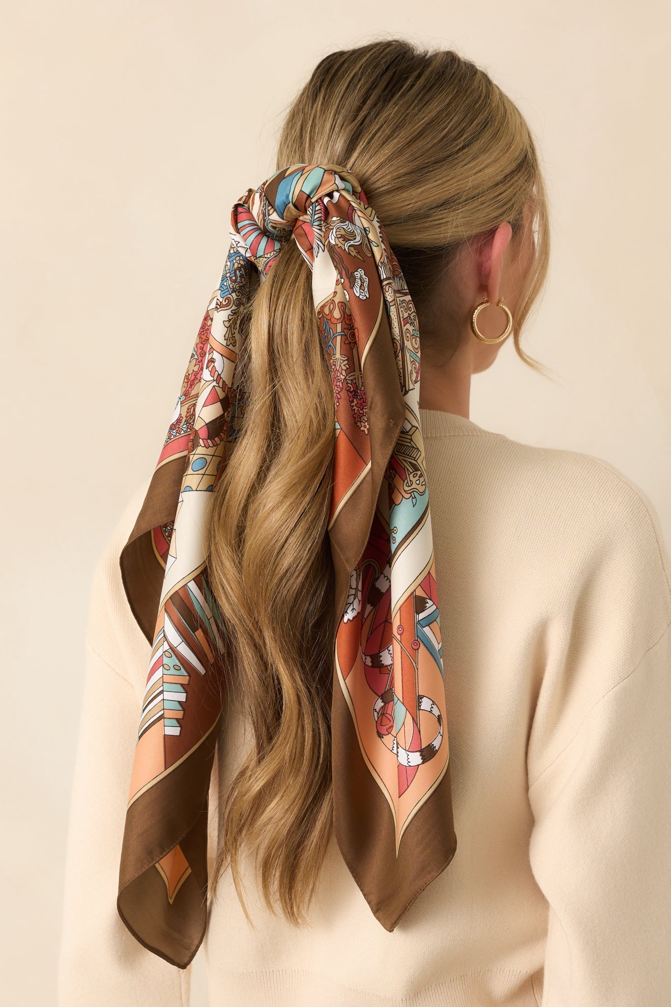 Always A Yes Brown Multi Print Satin Scarf