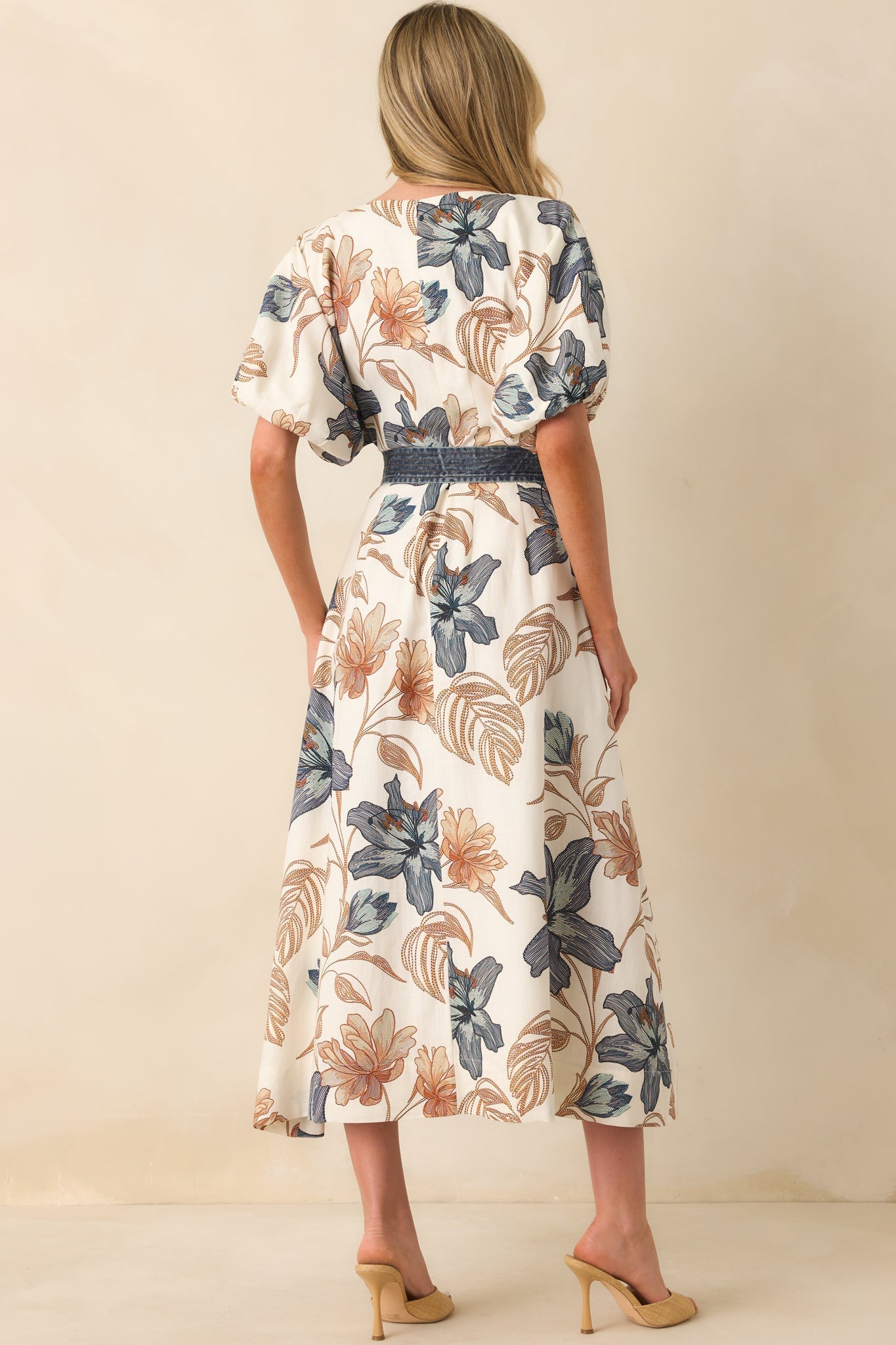 Aylaya Ivory Multi Floral Print Linen Blend Sorrento Maxi Dress