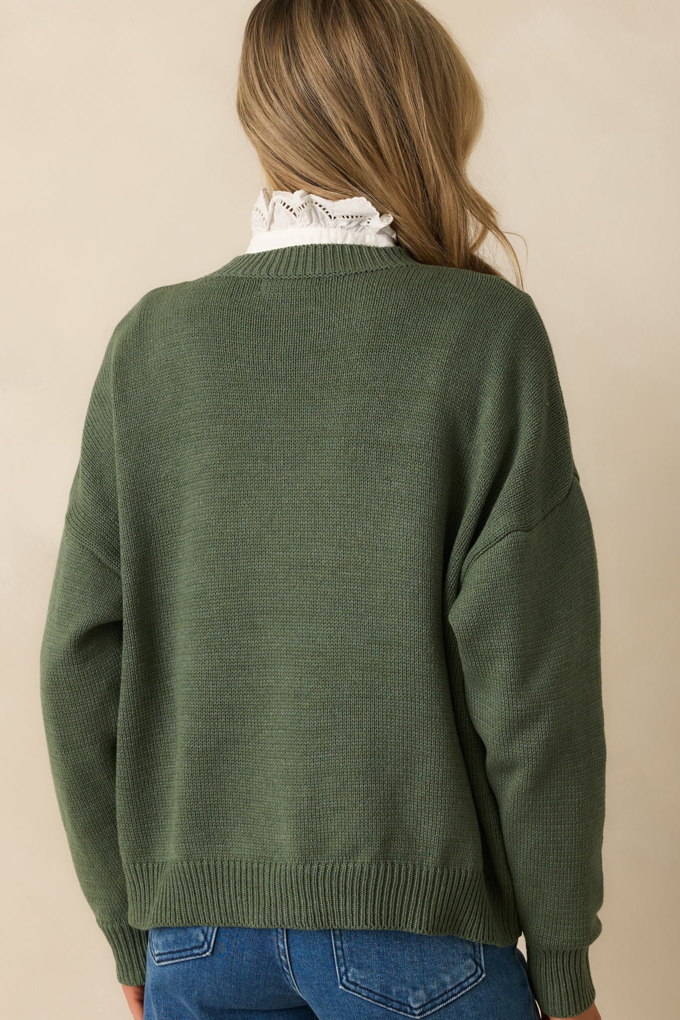 Reminds Me Of Home Green Knit Cotton Crewneck Sweater