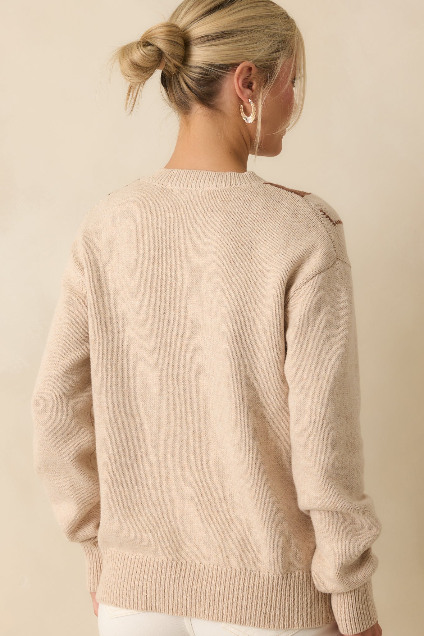 On Good Authority Beige Argyle Cotton Blend V-Neck Sweater