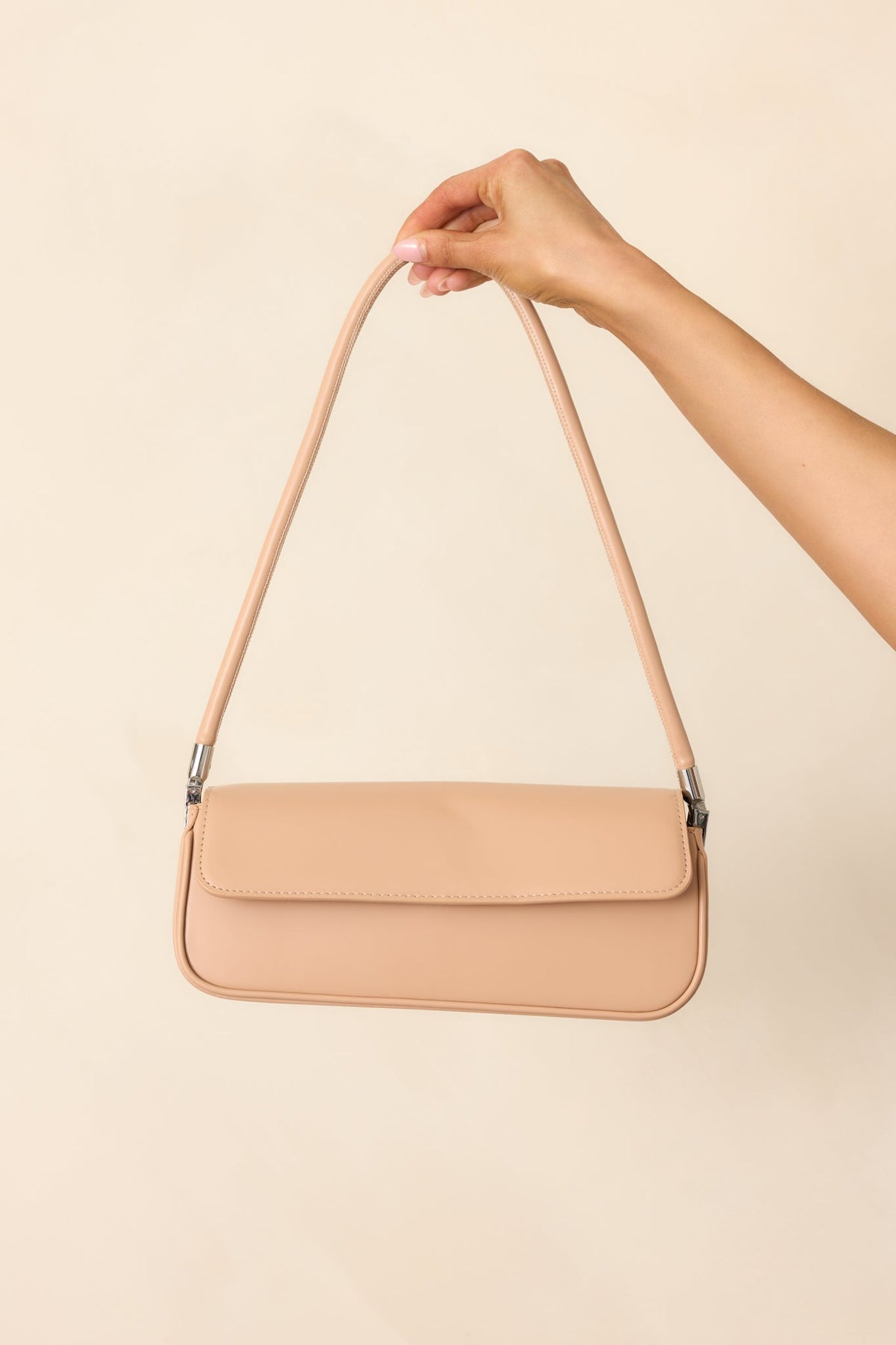 New York Nights Tan Faux Leather Baguette Handbag