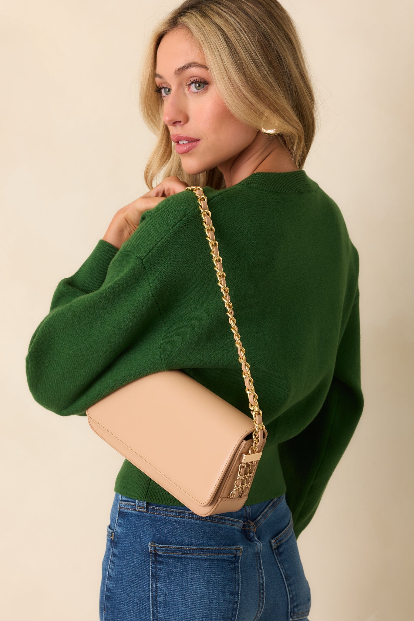 A Subtle Reminder Beige Faux Leather Baguette Handbag