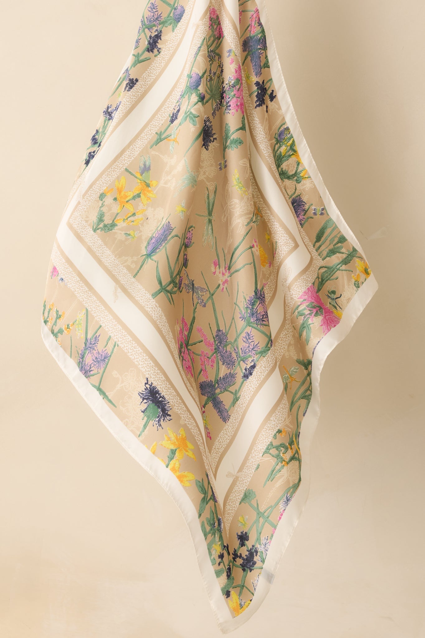 Just Like We Planned Beige Multi Floral Print Satin Scarf