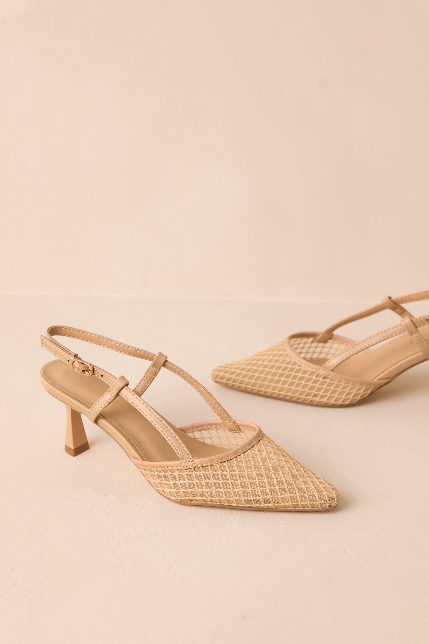 Willow's Secret Beige Mesh Slingback Kitten Heels