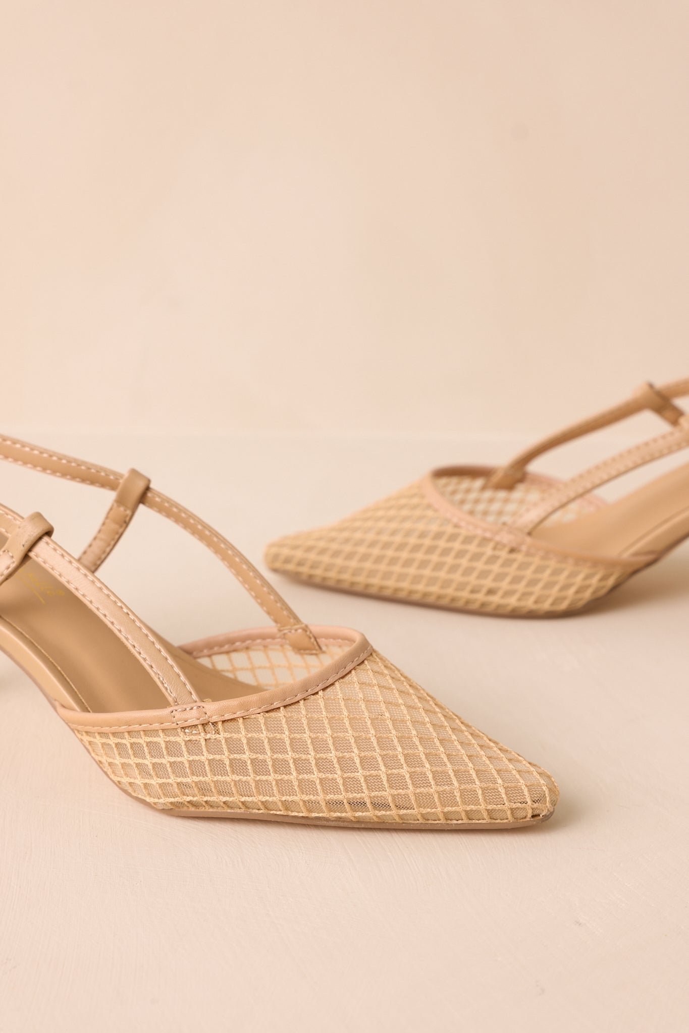 Willow's Secret Beige Mesh Slingback Kitten Heels