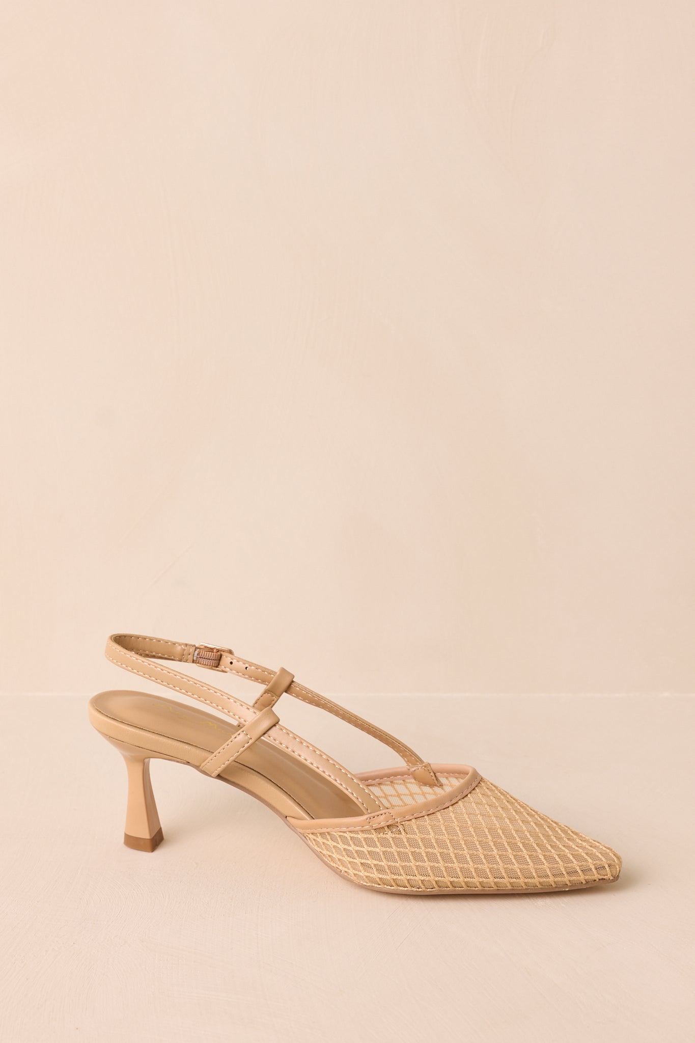Willow's Secret Beige Mesh Slingback Kitten Heels