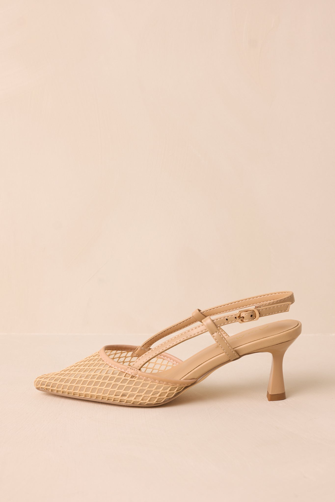 Willow's Secret Beige Mesh Slingback Kitten Heels
