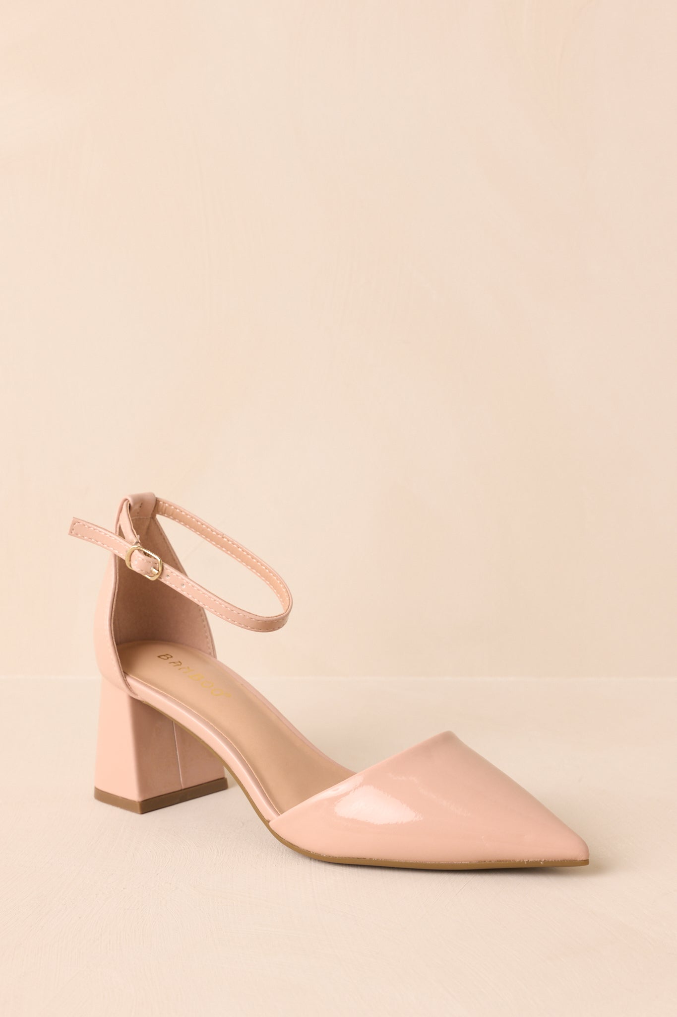 The Perfect Occasion Beige Pointed Toe Ankle Strap Block Heels