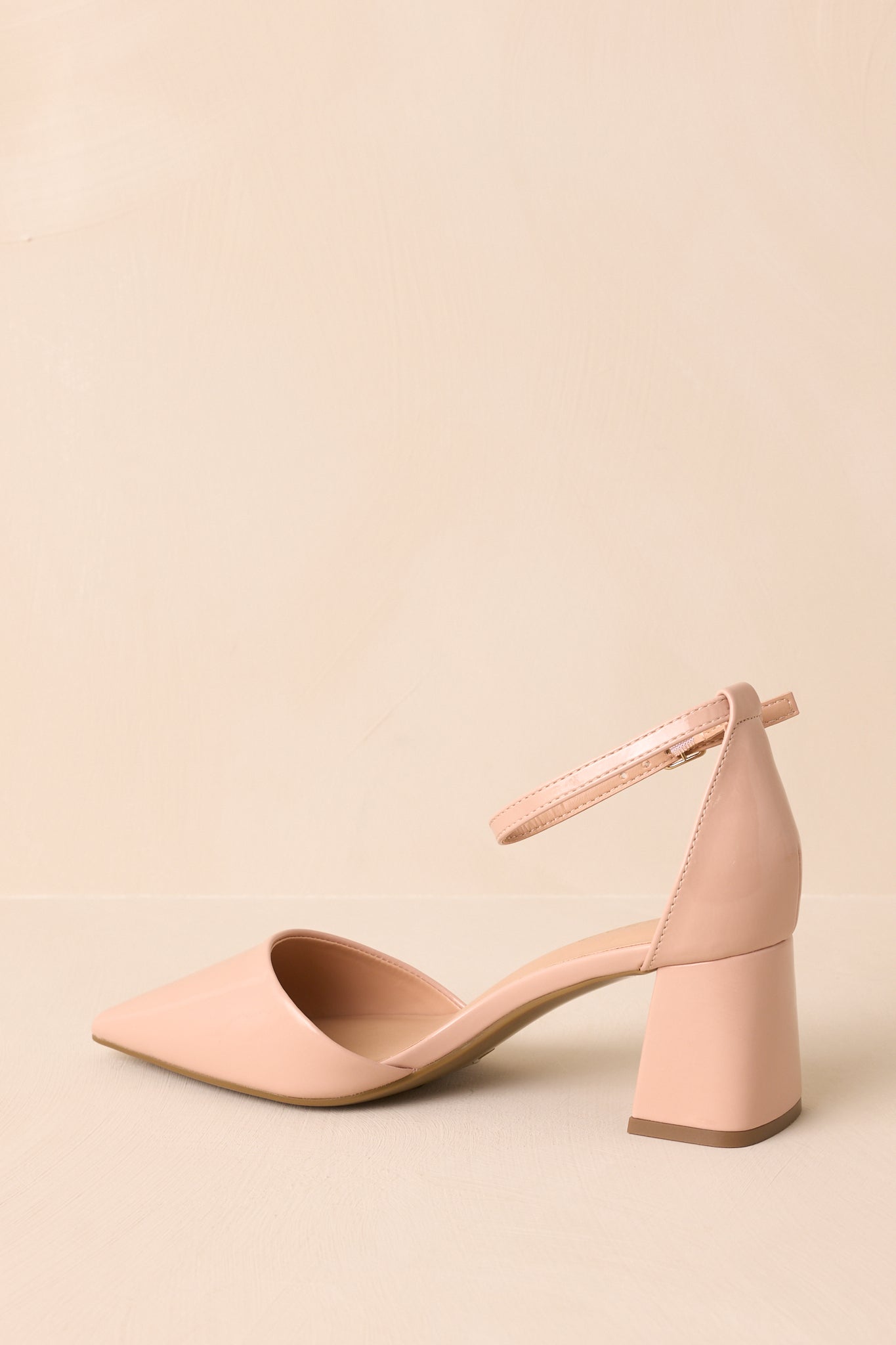 The Perfect Occasion Beige Pointed Toe Ankle Strap Block Heels