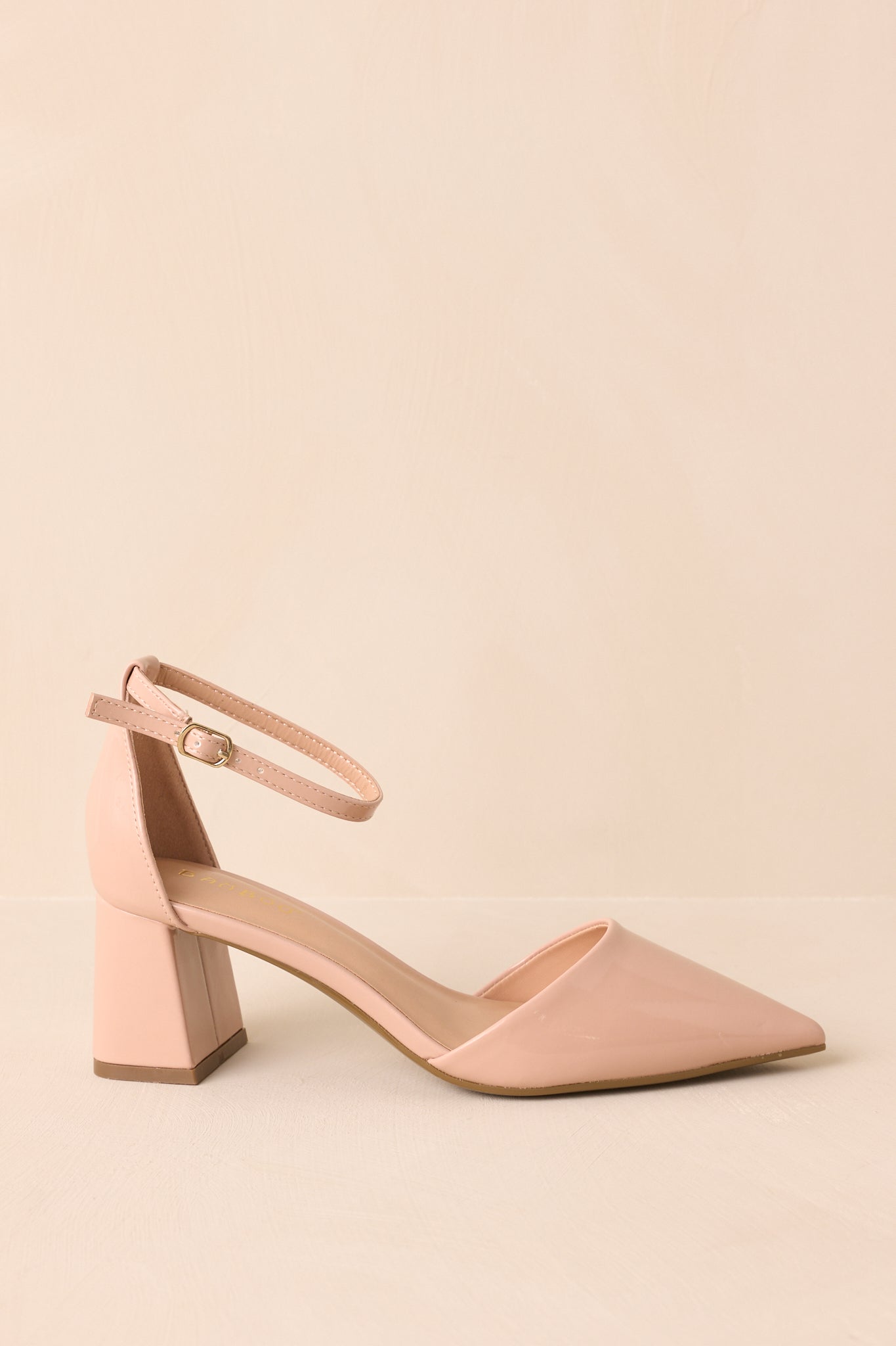The Perfect Occasion Beige Pointed Toe Ankle Strap Block Heels