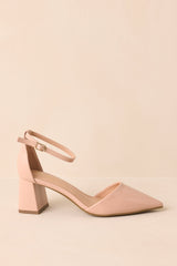 The Perfect Occasion Beige Pointed Toe Ankle Strap Block Heels