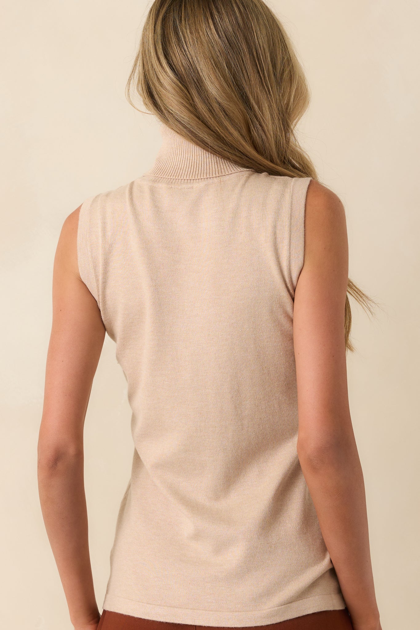 Peaceful Feelings Oatmeal Beige Sleeveless Turtleneck Sweater