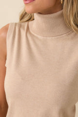 Peaceful Feelings Oatmeal Beige Sleeveless Turtleneck Sweater