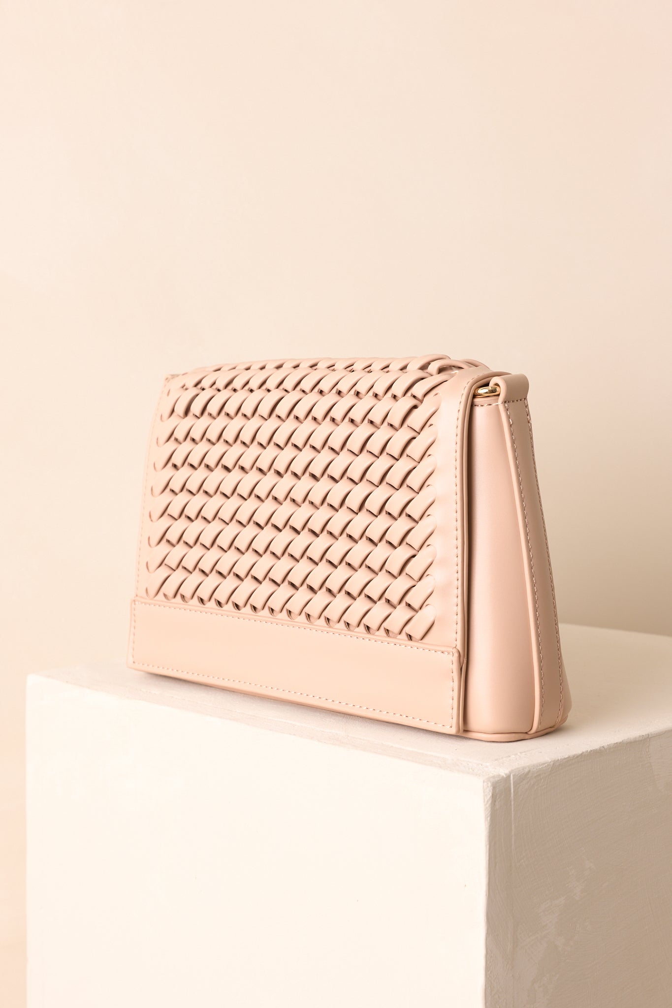 A Little Off Track Beige Woven Faux Leather Handbag