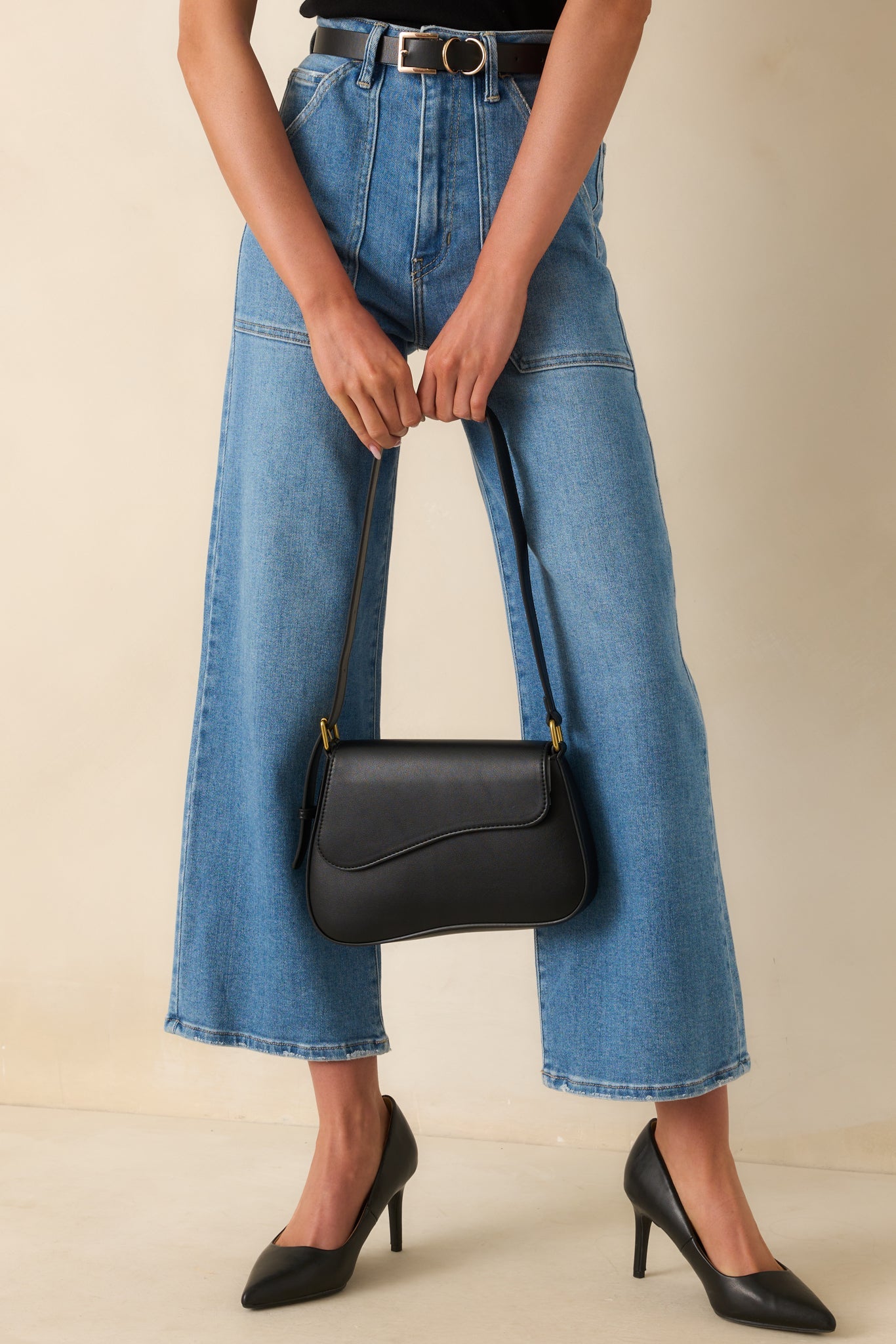 In Her Own Time Black Faux Leather Saddlebag