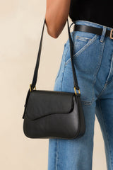 In Her Own Time Black Faux Leather Saddlebag