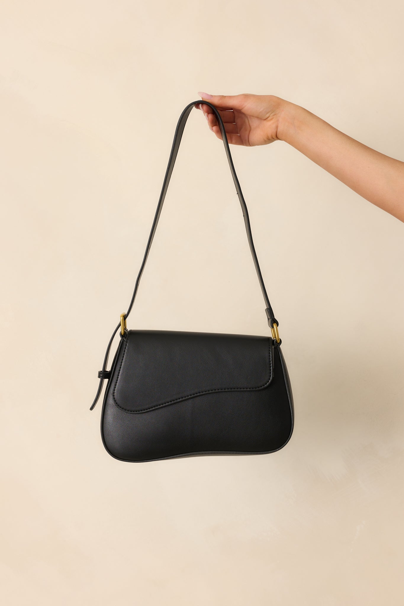 In Her Own Time Black Faux Leather Saddlebag
