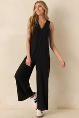 Z Supply Black Cotton Solace Textured Slub Jumpsuit