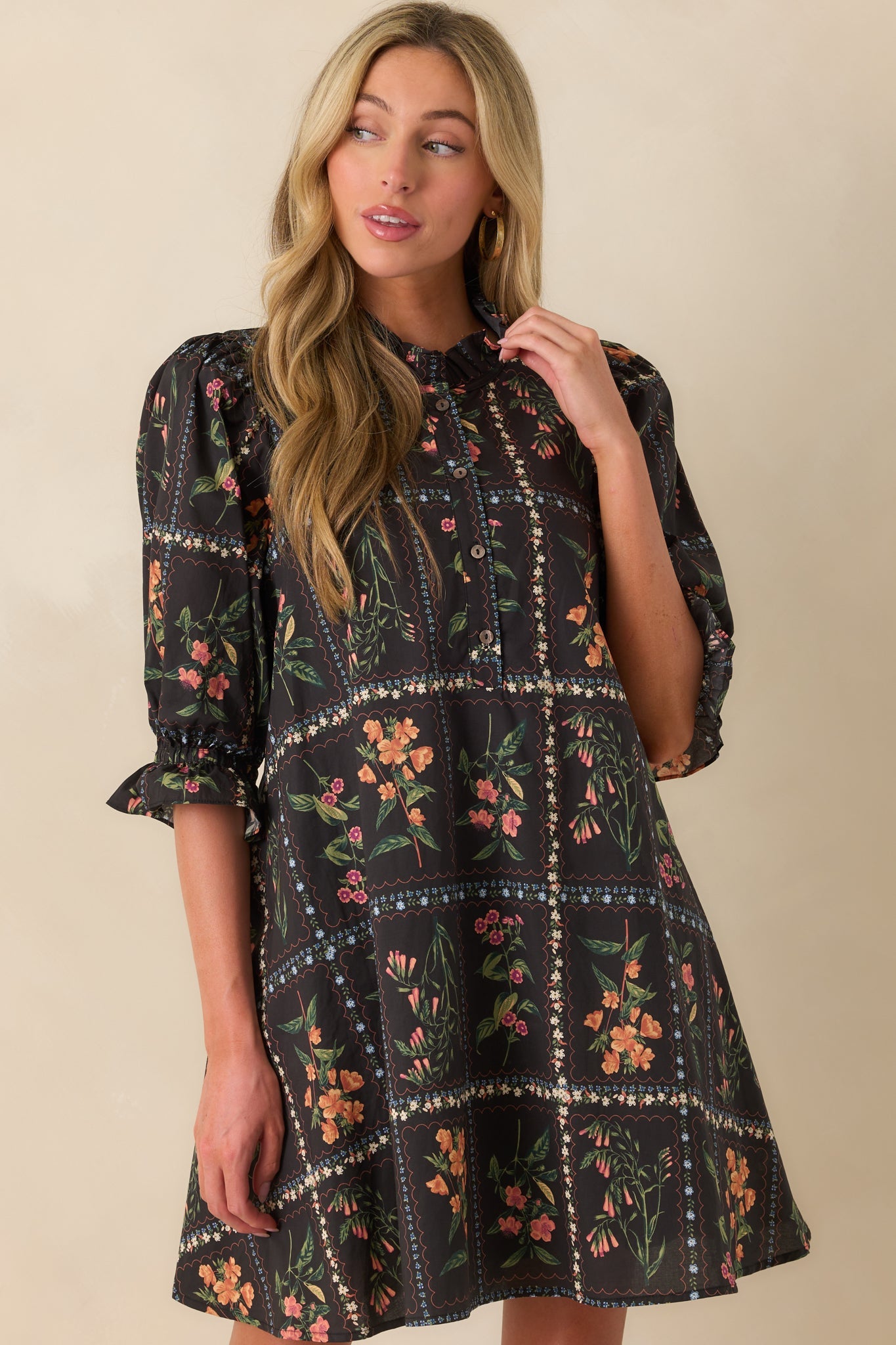 Do It Just For You Black Multi Floral Print Cotton Mini Dress