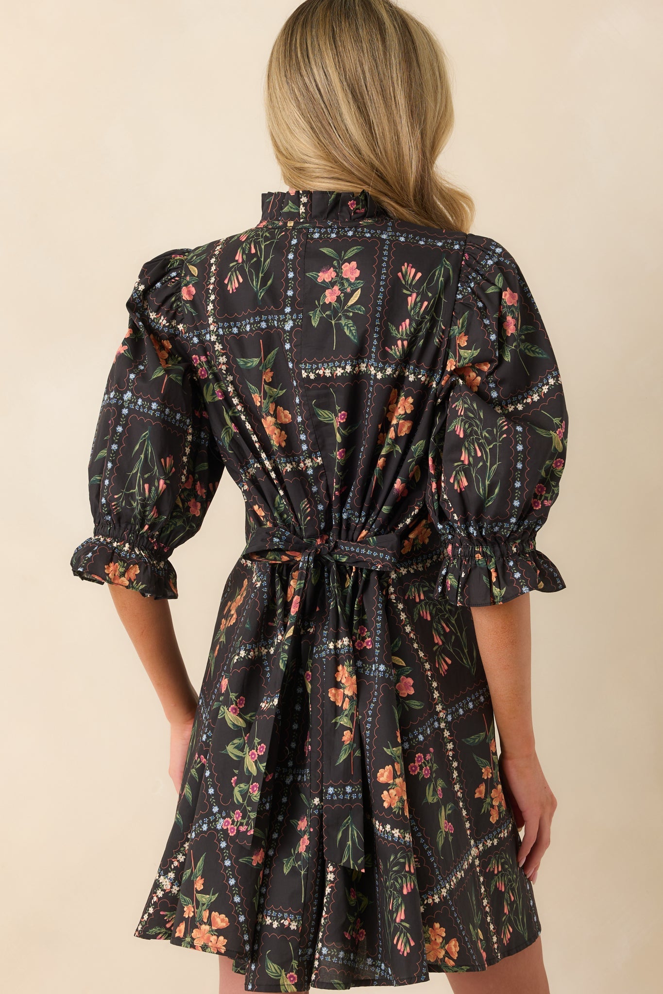Do It Just For You Black Multi Floral Print Cotton Mini Dress